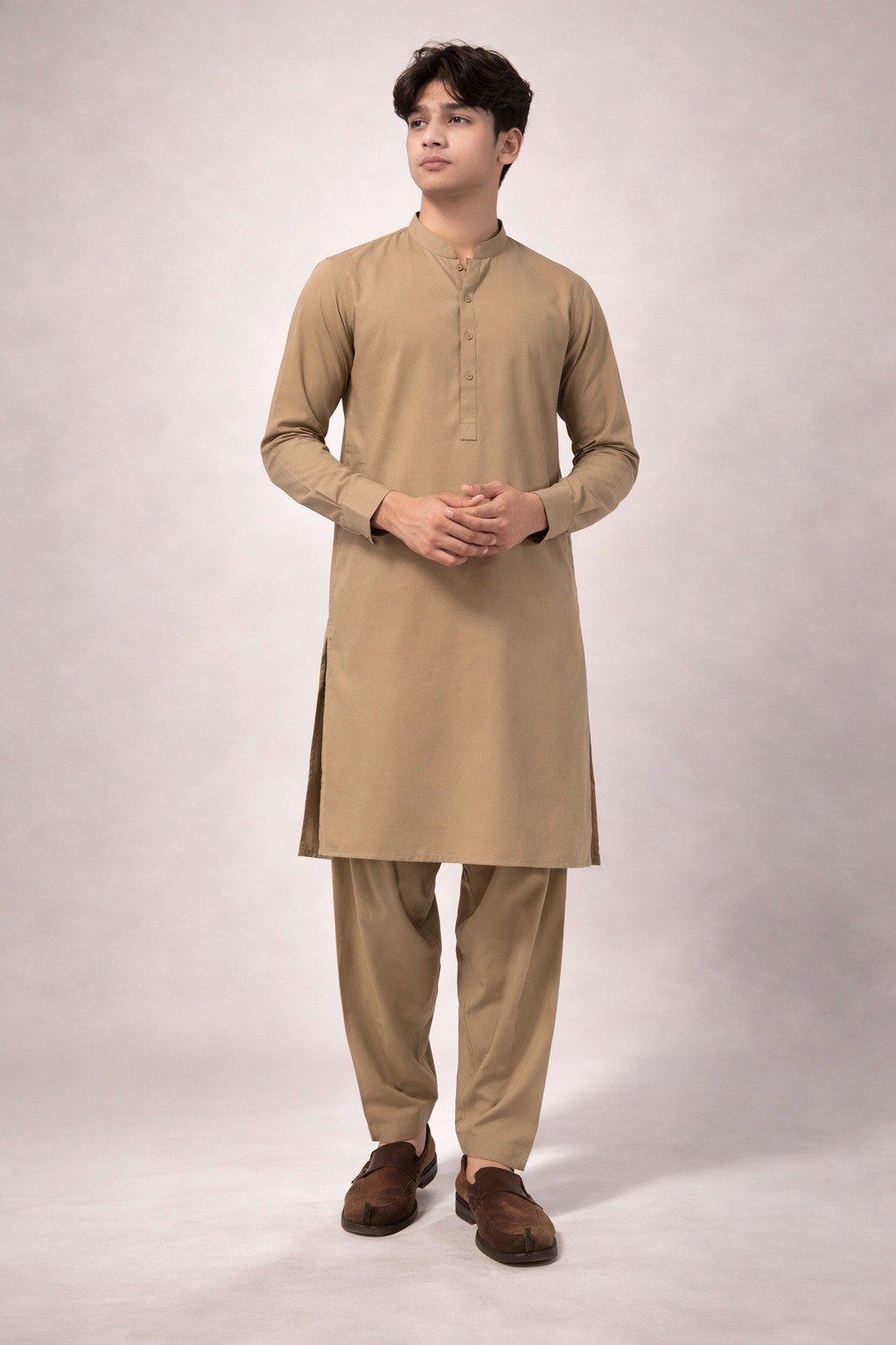 COFFEE BROWN SEMI-FORMAL KAMEEZ SHALWAR - Image 2