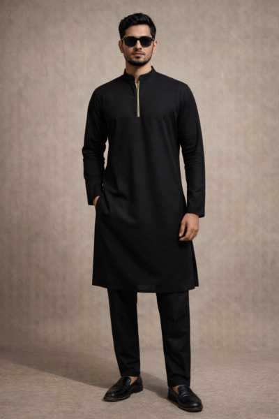 BLACK SEMI-FORMAL KURTA PAJAMA