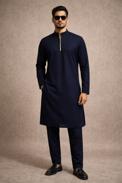 NAVY BLUE SEMI-FORMAL KURTA PAJAMA