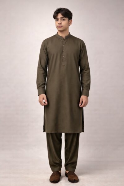 KHAKI SEMI-FORMAL KAMEEZ SHALWAR