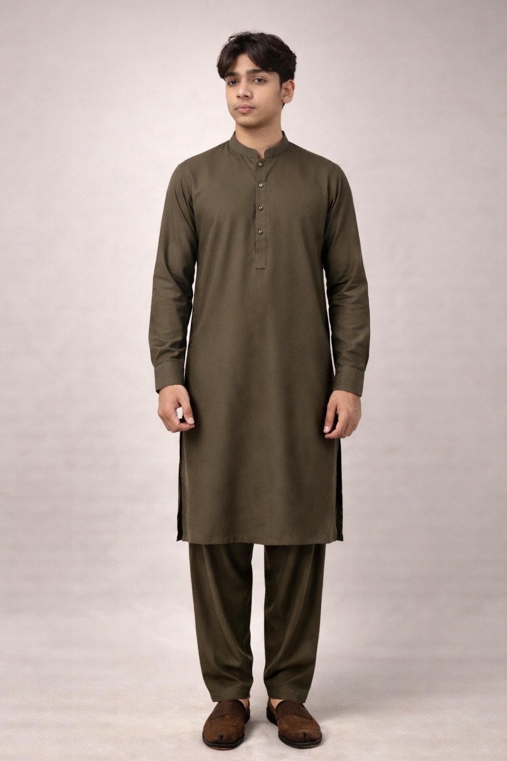 KHAKI SEMI-FORMAL KAMEEZ SHALWAR