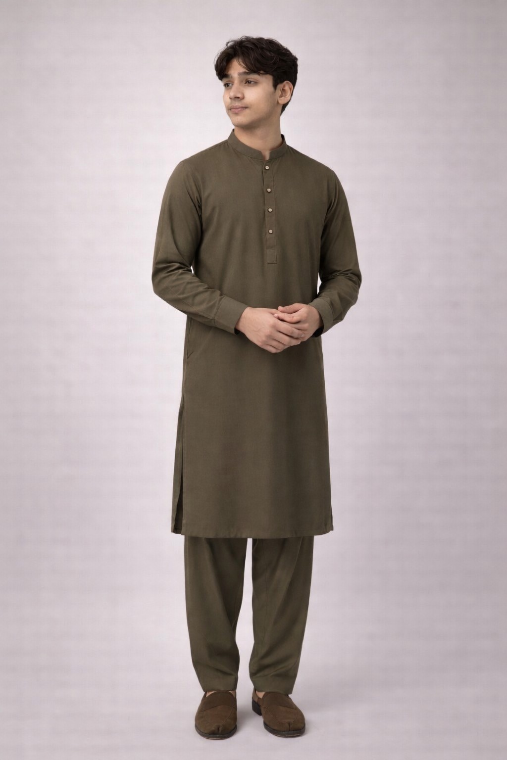 KHAKI SEMI-FORMAL KAMEEZ SHALWAR - Image 2