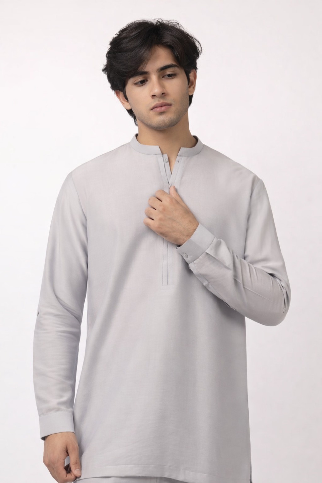 CLASSIC STONE GREY SHORT KURTA PAJAMA - Image 2