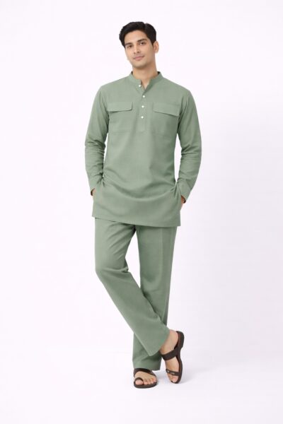SAGE GREEN PREMIUM SHORT KURTA PAJAMA
